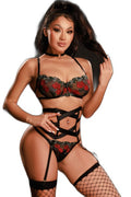 Ensemble lingerie 5 pièces vert et rouge - Séduction raffinée - 5