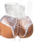Tanga Ouvert Dentelle Lacé Blanc - Litolu - 1
