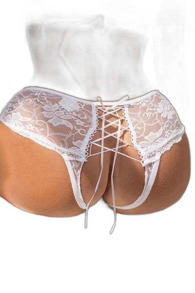 Tanga Ouvert Dentelle Lacé Blanc - Litolu