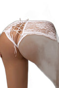 Tanga Ouvert Dentelle Lacé Blanc - Litolu - 2