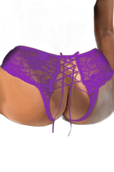 Tanga Ouvert Dentelle Lacé Violet - Séduction Affirmée