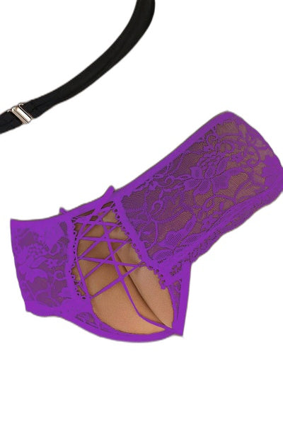 Tanga Ouvert Dentelle Lacé Violet - Séduction Affirmée
