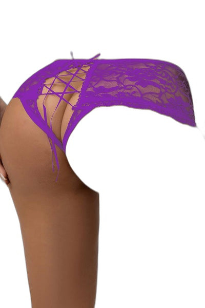 Tanga Ouvert Dentelle Lacé Violet - Séduction Affirmée - 3