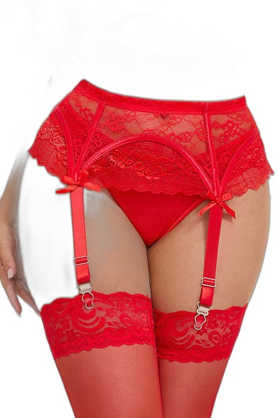 Porte-jarretelles dentelle Rouge & String Litolu — Séduction Élégante