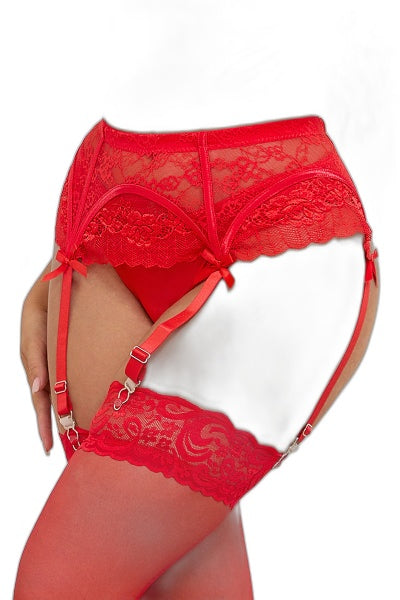 Porte-jarretelles dentelle Rouge & String Litolu — Séduction Élégante