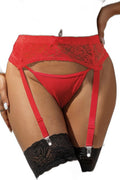 Porte-jarretelles et String Rouge Dentelle Résille | Litolu - 2