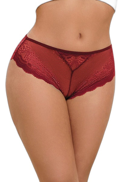Tanga Dentelle Bijou Cœur Bordeaux - Litolu - 3 | Voyage Sensuel