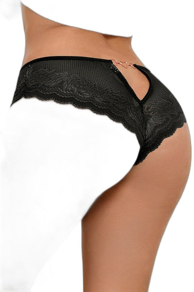 Tanga Dentelle Bijou Cœur Noir - Séduction & Confort