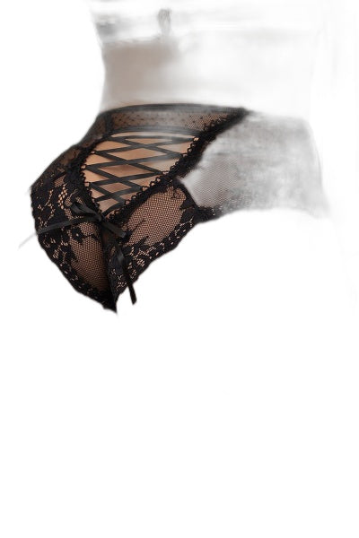 Tanga Dentelle Lacé Taille Haute Noir — Séduction & Confort