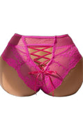 Tanga Lacé Dentelle Rose Taille Haute | Litolu - 1