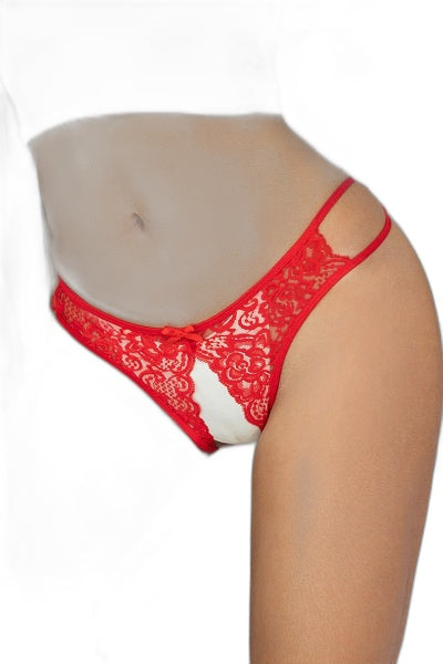 String Ouvert Dentelle Rouge — Séduction Affirmée