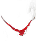 String Ouvert Floral Rouge Litolu - Dentelle Brodée 3D - 3