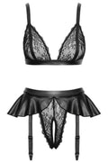 Ensemble Soutien-gorge et Slip Fendu à Jarretelles Noir - 2