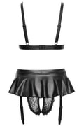 Ensemble Soutien-gorge et Slip Fendu à Jarretelles Noir - 4